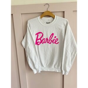 Barbie Womens White Pink Logo Crewneck Sweatshirt‎ Size Small Mattel 2023